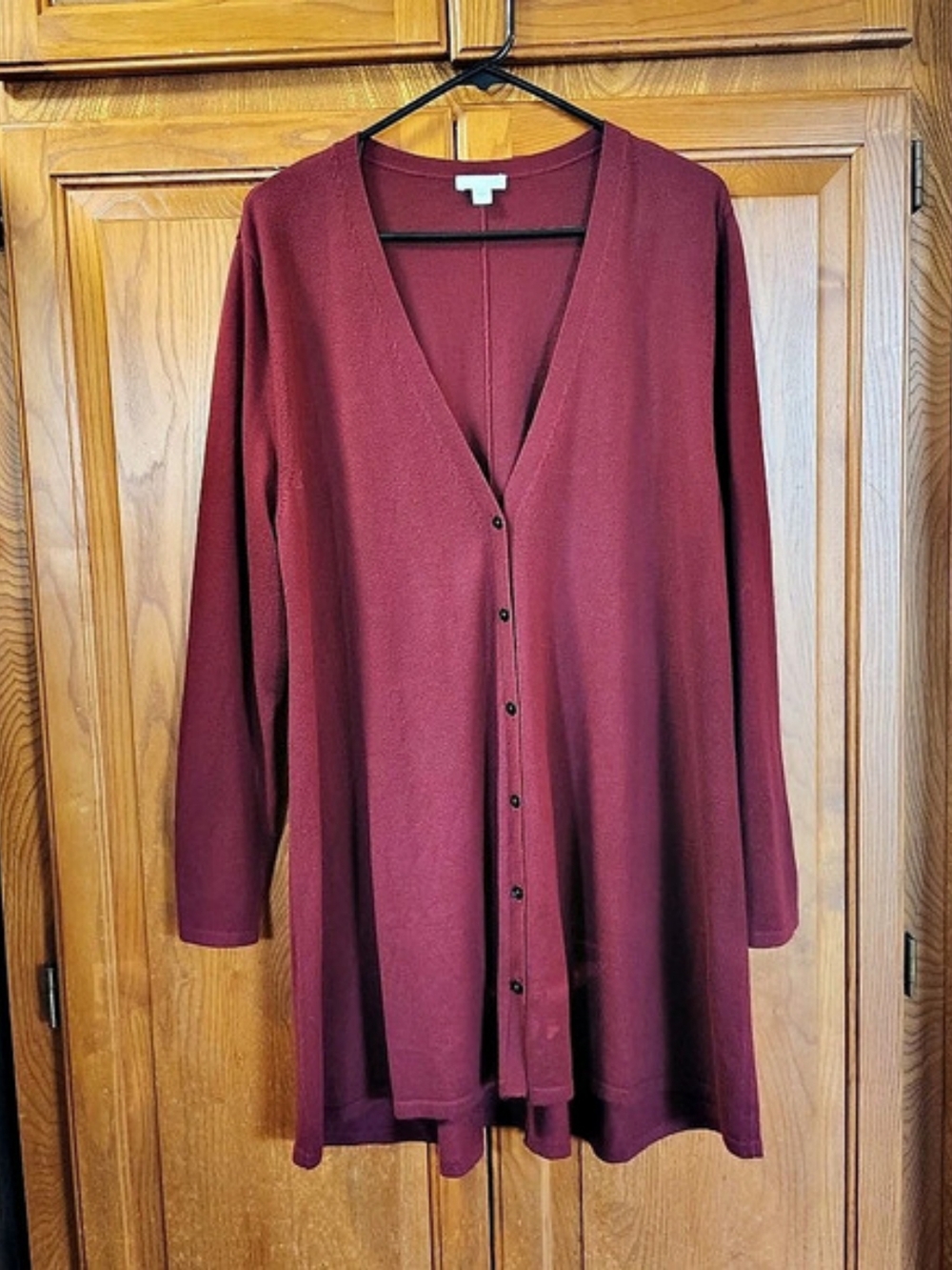 J Jill Women's Wool Blend Burgundy Long Sleeve Button Up Cardigan Size Large